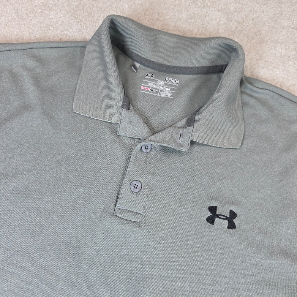 Under Armour Polo Shirt Mens XL Gray Loose Fit Heatgear Stretch Activewear‎ Logo